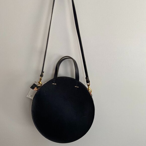 Clare V. Handbags - CLARE V. ITALIAN VACHETTA SOFT LEATHER CROSSBODY CIRCLE LEATHER BAG - BLACK